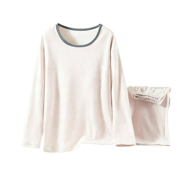 asdoklhq Cotton Pajamas for Women Set Women's Innerwear Set for Fall and Winter - Soft and Warm Long-Sleeved Thermal Top with Round Neck Pink L