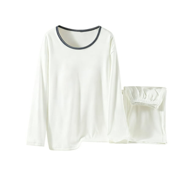 asdoklhq Cotton Pajamas for Women Set Women's Innerwear Set for Fall and Winter - Soft and Warm Long-Sleeved Thermal Top with Round Neck White L