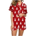 thumbnail image 1 of asdoklhq Cotton Pajamas for Women Women Christmas Printed Stand Up Collar Pocket Short Sleeved Top Shorts Home Wear Pajama Set Red XL, 1 of 8