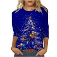thumbnail image 1 of asdoklhq Cotton Sweaters for Women's Fashion Tees Casual Crewneck 3/4 Sleeve Loose T Shirt Ladies Blouses Shirts Blue 4X, 1 of 6
