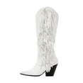 thumbnail image 1 of asdoklhq Cowboy Boots for Women,Women's Winter High Boots With Fringe Sleeve In Solid Color And Low Heel, 1 of 6