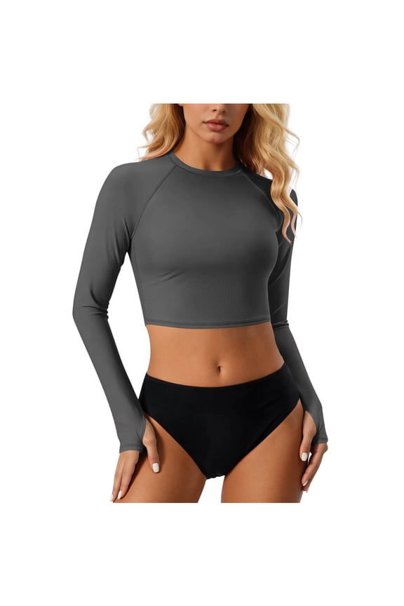Crop Swim Tops Underwear Thong Cotton Tankini Bathing Suits Women Solid Color Backless Strap Bikini Swimsuit Bikini Color Blocking Off-Shoulder Set Gray S