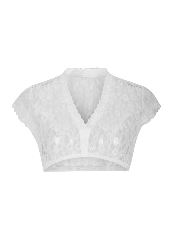 Crop Tops Dirndl Blouse Bavarian Oktoberfest Beer Festival Women Stand-up Collar Blouse Dirndl Blouse Lace Blouse for Oktoberfest White 3X