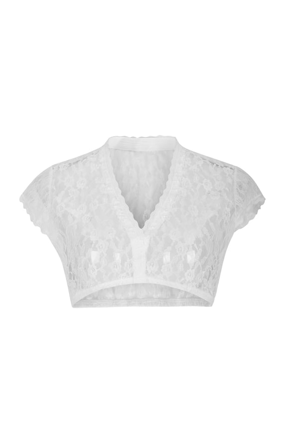 Crop Tops Dirndl Blouse Bavarian Oktoberfest Beer Festival Women Stand-up Collar Blouse Dirndl Blouse Lace Blouse for Oktoberfest White XL