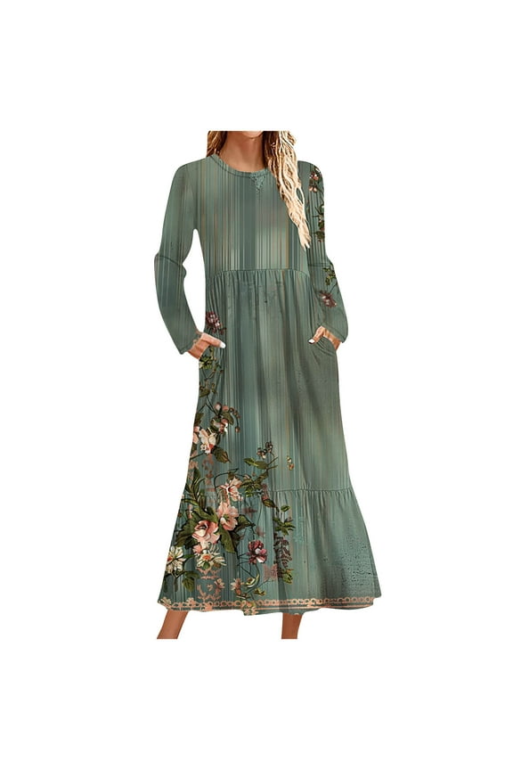 Dress for Women Casual Loose Long Sleeve Loose Dress Solid Classic Dress Navy 2X