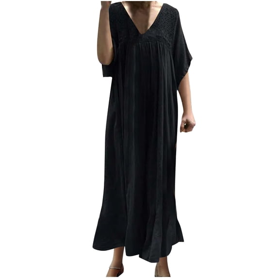 asdoklhq Dresses for Women Fashion Women Casual Lace Crochet-Neck Short Sleeve Dress Black 4X