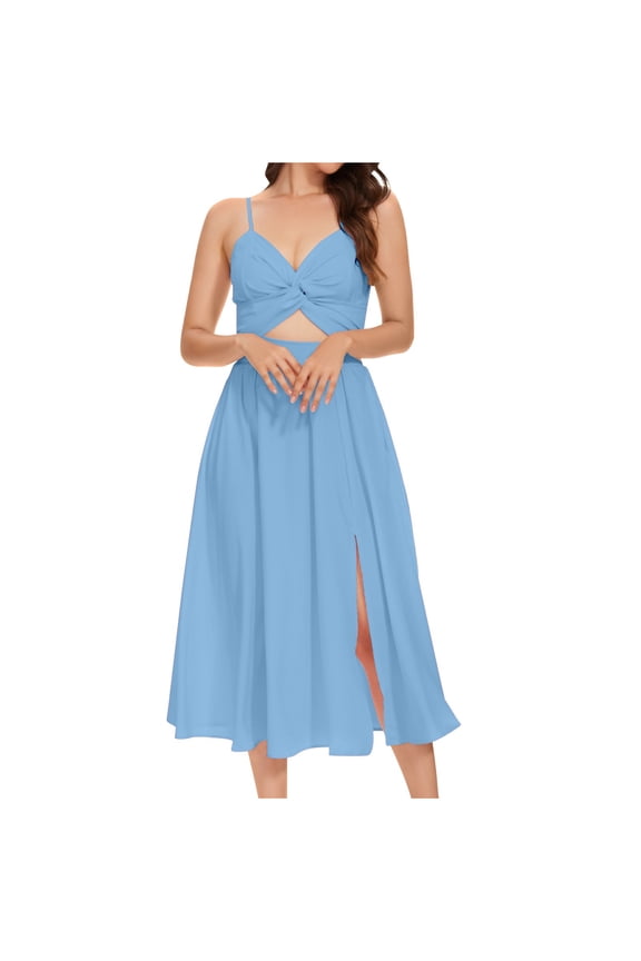 Dresses for Women Hoco Dresses Women's Fashion Color Strap V-Neck Flap Dress Light Blue S