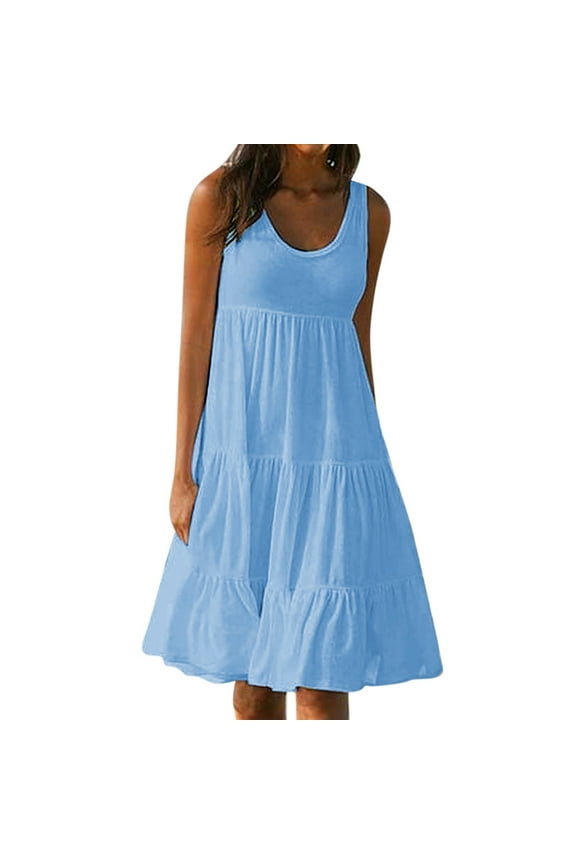 Dresses for Women,Women's Holiday Summer Solid Color Sleeveless Party Beach Dress