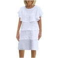thumbnail image 1 of asdoklhq Elegant Dresses for Women Casual Solid Color Shawl Round Neck Round Neck Dress White 2X, 1 of 6