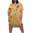 thumbnail image 1 of asdoklhq Elegant Dresses for Women plus-size print loose casual short-sleeved-neck knee-length dress Yellow 5X, 1 of 5