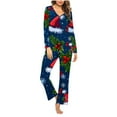thumbnail image 1 of asdoklhq Fall Pajamas Women Ladies' Christmas Printed V-neck Casual Long Top Pants Pajama Set Blue M, 1 of 4