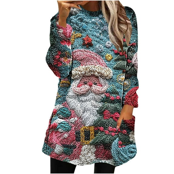 asdoklhq Fall Tops for Women 2025 Christmas Women Print Long Sleeved Round Neck Loose Oversized Casual Christmas Printed Sweatshirt Multicolor L