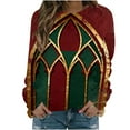 thumbnail image 1 of asdoklhq Fall Tops for Women Christmas Womens Winter Casual Long Sleeved Round Neck Printed Sweatshirt Blouse Wine 2X, 1 of 3