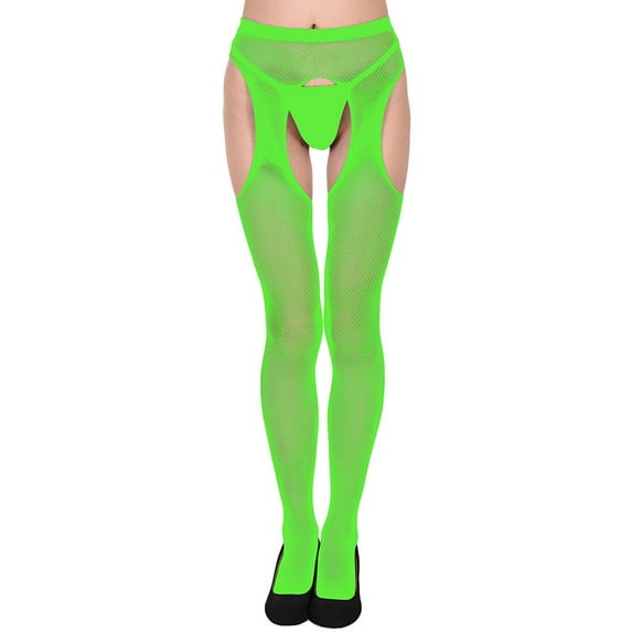 asdoklhq Fleece Lined Tights Women's Sexy Hollow Solid Color Detachable Small Eye Mesh Socks and Pantyhose Green Free Size