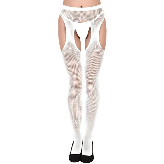 asdoklhq Fleece Lined Tights Women's Sexy Hollow Solid Color Detachable Small Eye Mesh Socks and Pantyhose White Free Size