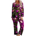 thumbnail image 1 of asdoklhq Fleece Pajamas Women Ladies' Christmas Printed Casual Top Pants Pajama Set Purple L, 1 of 6