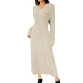 thumbnail image 1 of asdoklhq Formal Dresses for Women Casual Solid Color Print Dress V Neck Breasted Long Skirt Khaki 2X, 1 of 8