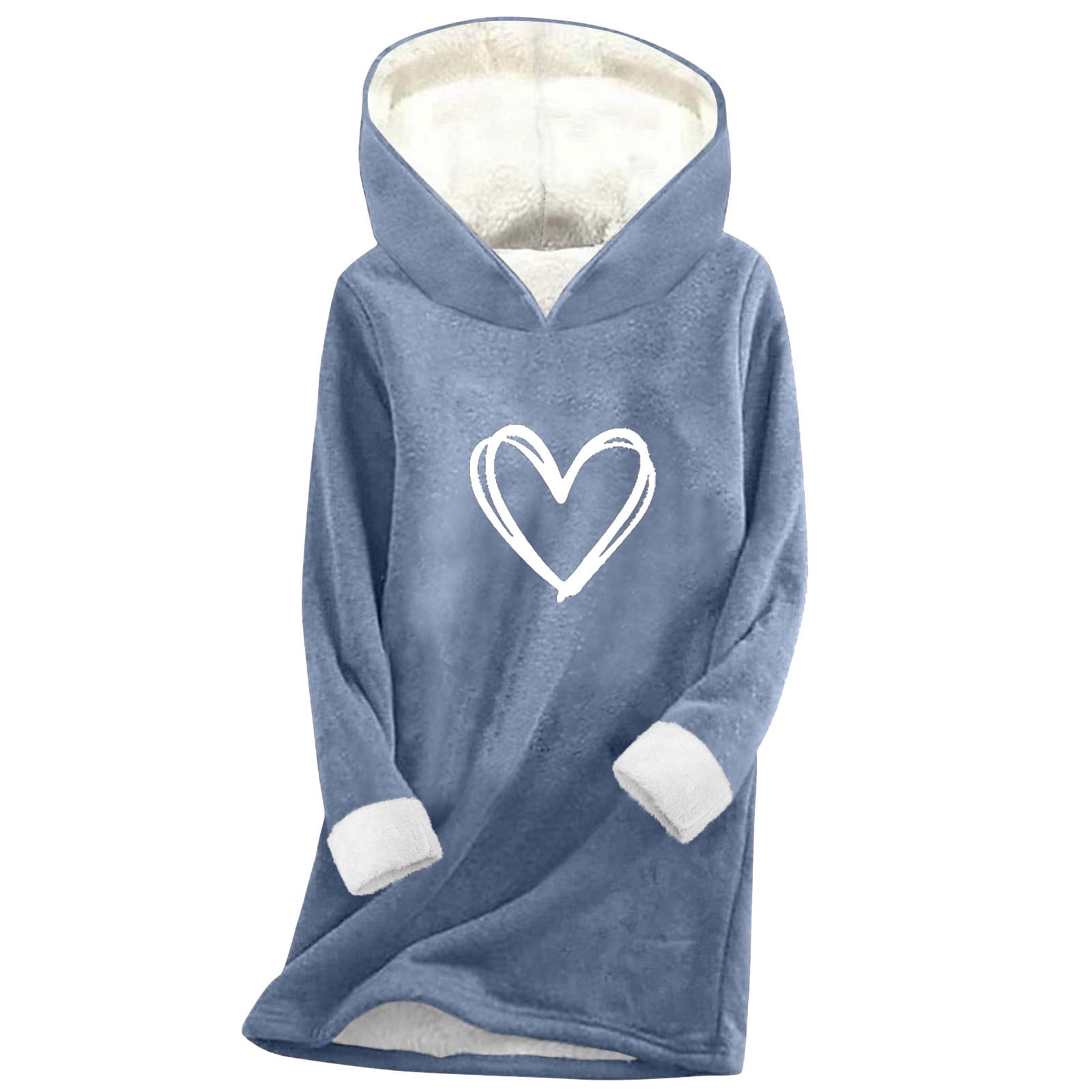 asdoklhq Funny Valentine's Day Tees for Women Fashion Women's Printing Thickened Fashionable Casual Long Sleeved Hooded Sweatshirt Blue S