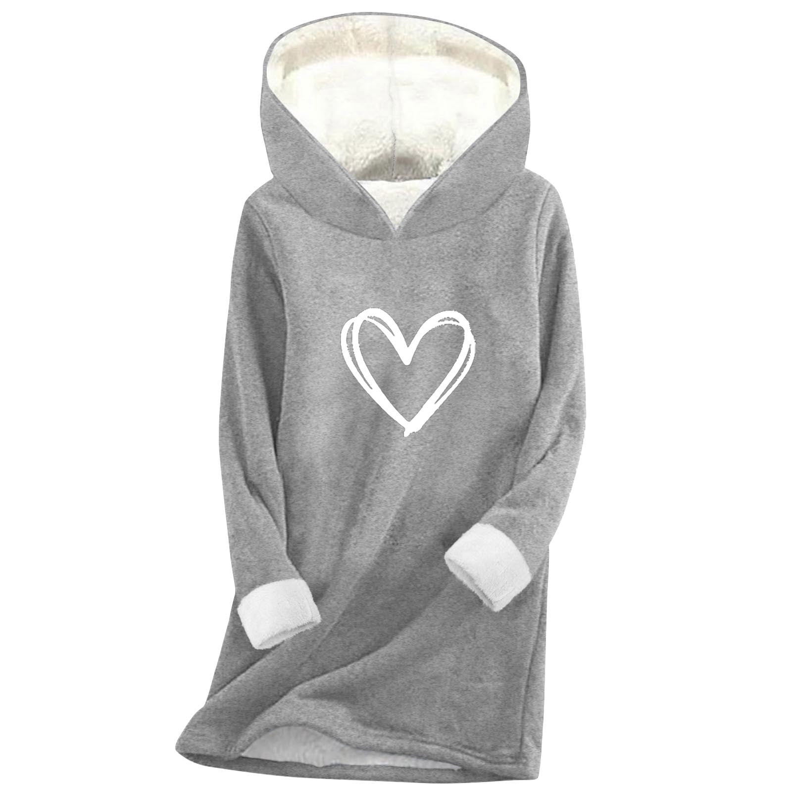 asdoklhq Funny Valentine's Day Tees for Women Fashion Women's Printing Thickened Fashionable Casual Long Sleeved Hooded Sweatshirt Gray 3X