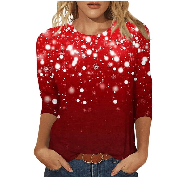 asdoklhq Funny Valentine's Day Tees for Women‘s Fashion Casual 3/4 Sleeve Printing Round Neck T-Shirt Blouse Tops Red 2X