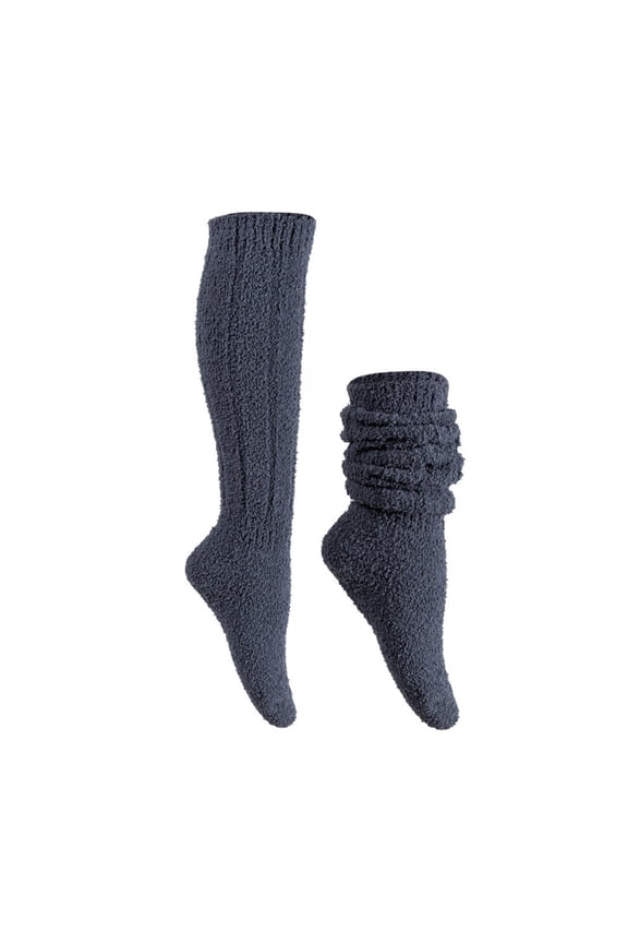 Fuzzy Socks for Women Japanese Style Leg Warmers Wool Knit Long Leg Warmers Loose High Socks Navy Free Size