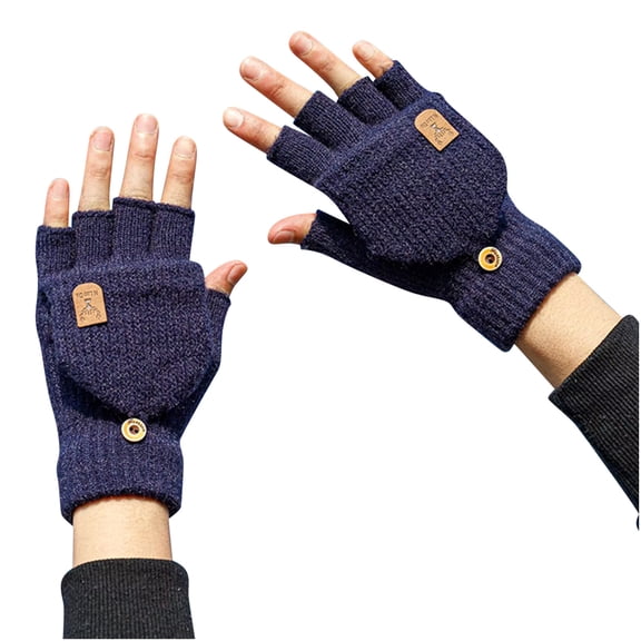 asdoklhq Gloves Women Men's and Women's Warm and Cold Winter Knitted Outdoor Split Finger Flip Cover Plush Thick Warm Gloves Navy Free Size
