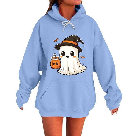 asdoklhq Halloween Hoodies Graphic T Shirts Women and Winter Casual Christmas Solid Round Neck Long Sleeve Pullover Blouse Sweatshirt Light Blue 3X