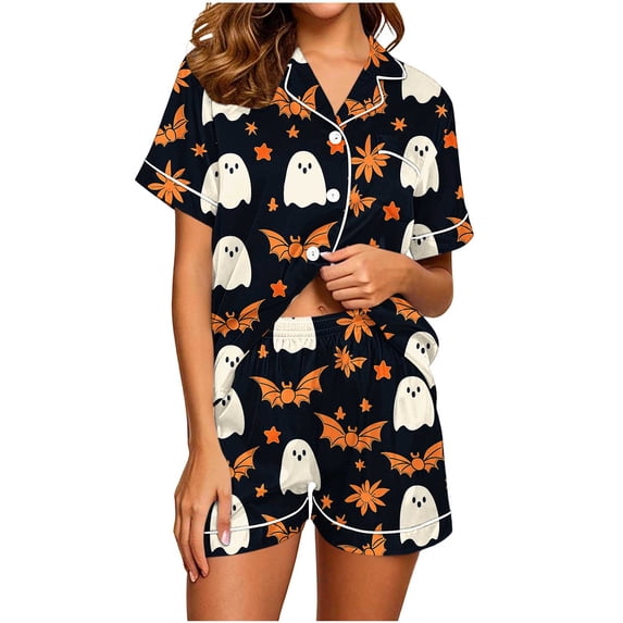 Ghost Sleep Robe asdoklhq Halloween Pajamas for Women Pumpkin Pjs 2 Piece Sets Ghost ...