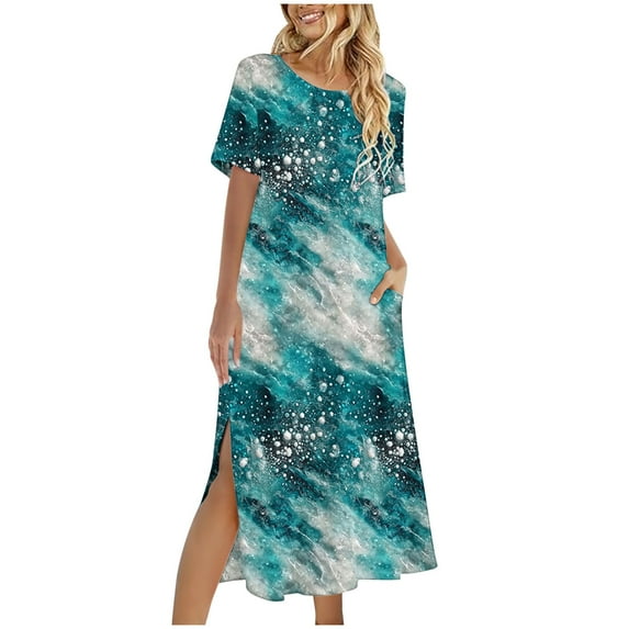 asdoklhq Hawaiian Dresses for Women Solid Color Loose Casual Fashion Long Sleeved Dress Women's Long Sleeved Neck Dress Multicolor M