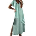 thumbnail image 1 of asdoklhq Holiday Dresses Women Fashion Printing Vent Short Sleeve-Neck Dress Green 2X, 1 of 6
