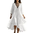thumbnail image 1 of asdoklhq Holiday Dresses Women'S Solid-Color Casual V-Neck 3/4Sleeve Dress White XL, 1 of 7