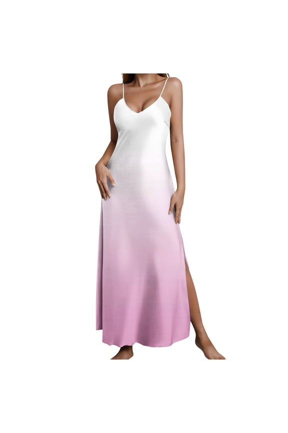 Holiday Dresses for Women Date Night Dresses Women's Summer Casual Printed V-neck Split Color Ding Strap Sleeping Skirt Multicolor 2X