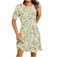thumbnail image 1 of asdoklhq Holiday Party Dresses for Women Fashion Round-Neck Short Sleeved Printed Pullover Dress Multicolor 3X, 1 of 5