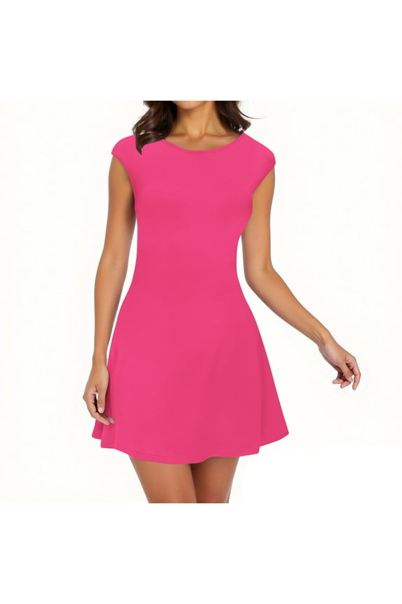 Holiday Party Dresses for Women Midi Dresses Women's Solid Color Lace Short Sleeved Round Neck Mid Length Dress Red 2X