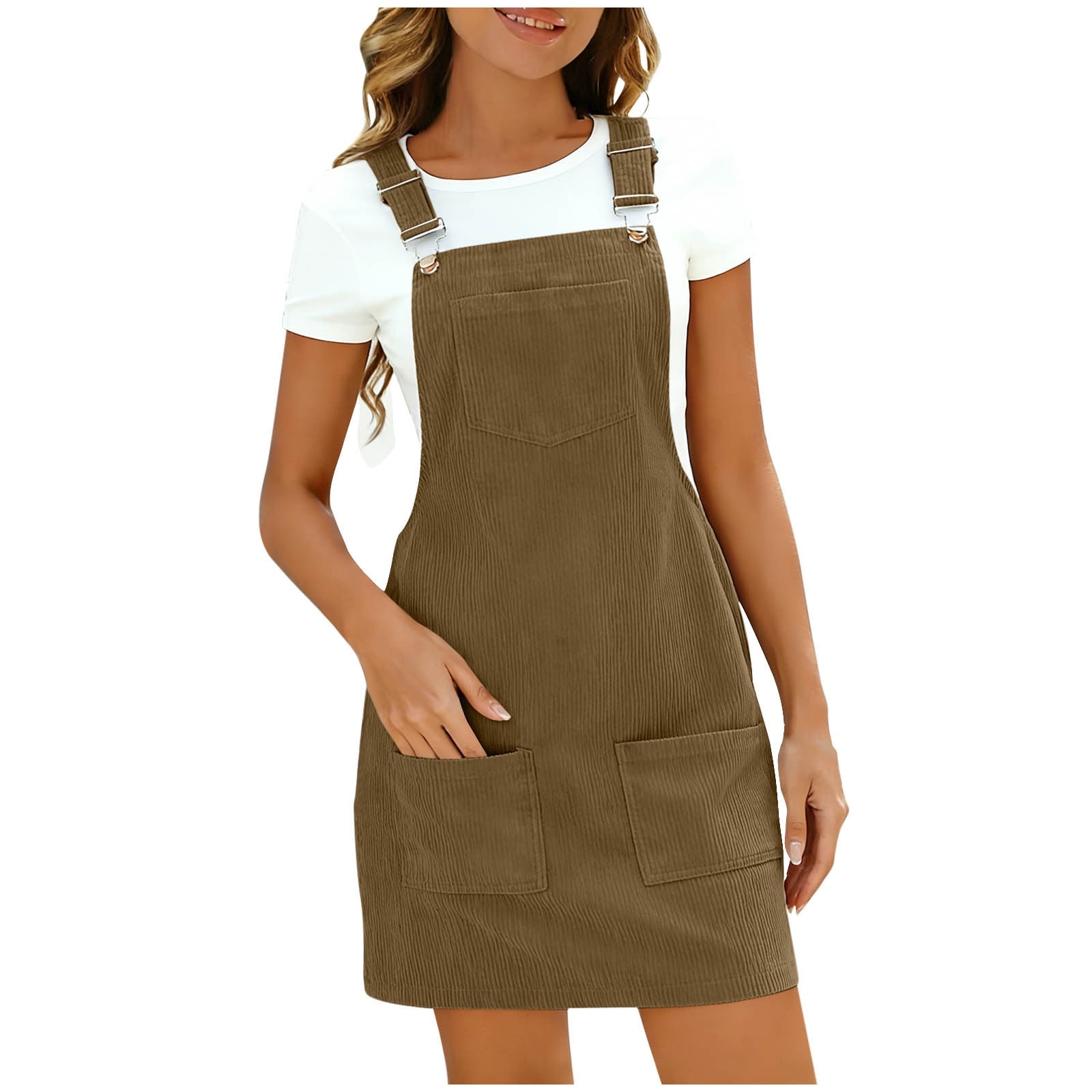 asdoklhq Jumper Dress Cami Dresses for Women Solid-Color Corduroy ...