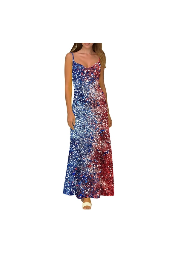 Jumper Dress Wedding Dresses for Bride Summer Dresses for Women Print Sleeveless Round Neck Dress Casual Long Dresses Multicolor S