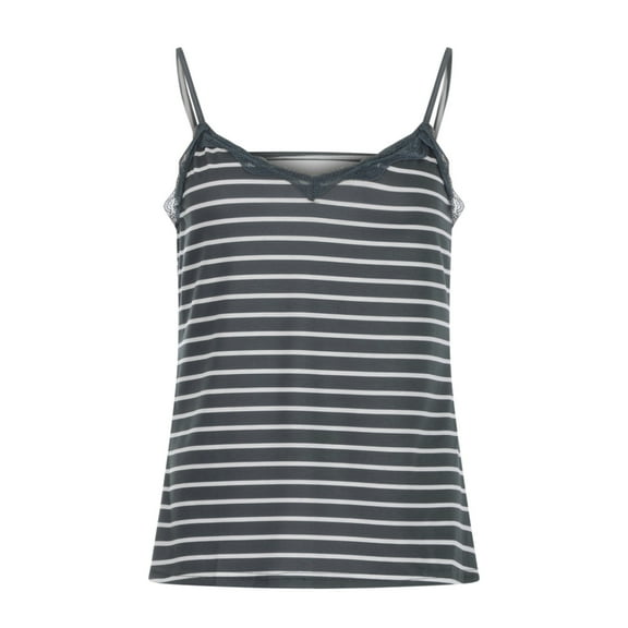 asdoklhq Juniors Plus Tops & T-Shirts,Women's Lace Casual Slim Sling Sleeveless Striped Top Shirt Tank Top