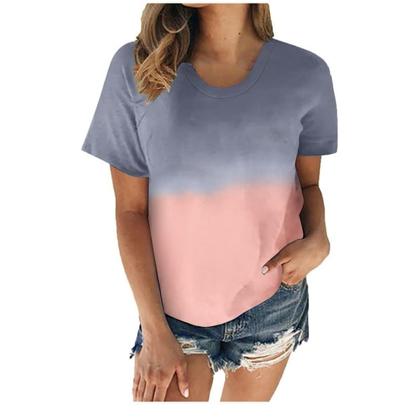 asdoklhq Juniors Plus Tops & T-Shirts,Women's Printing Round Neck Loose Short Sleeve T Shirt Pullover Tops Blouse