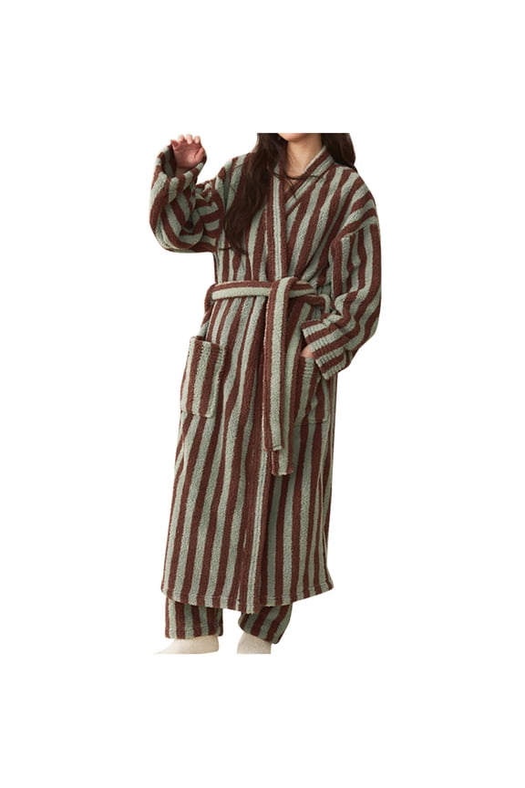 Long Robes for Women Stripe Lace Up Winter Thickened Insulation Bathrobe Fleece Have More Cash Than Can Be Accounted for Robe Coffee L