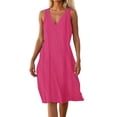 thumbnail image 1 of asdoklhq Long Sleeve Dress Fashion Women Summer Casual V-Neck Sleeveless Solid Long Dress Hot Pink 5X, 1 of 6