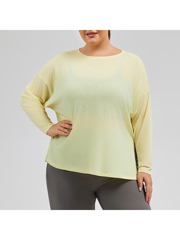 Long Sleeve Shirts for Women Long Sleeve Breathable Shirt Fast Dry Workout Hiking Tops for Women Yellow 2X