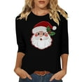 thumbnail image 1 of asdoklhq Long Sleeve Tops Christmas Ladies' Christmas Round Neck 3/4 Sleeve T-shirt Shirt Black XL, 1 of 4