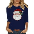 thumbnail image 1 of asdoklhq Long Sleeve Tops Christmas Ladies' Christmas Round Neck 3/4 Sleeve T-shirt Shirt Blue 2X, 1 of 4