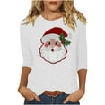 thumbnail image 1 of asdoklhq Long Sleeve Tops Christmas Ladies' Christmas Round Neck 3/4 Sleeve T-shirt Shirt White M, 1 of 4