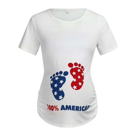 asdoklhq Maternity Clothes for Women,American Flag Maternity Short Sleeve Cartoon Stars Letter T-shirt Pregnant Tops