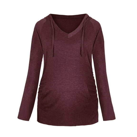 asdoklhq Maternity Clothes for Women,Casual Long Sleeve V-neck Hoodie Sweatshirts Top