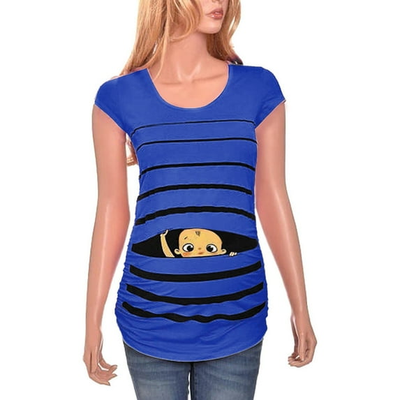 Black and Friday Deals 50% Off Clear! asdoklhq Pregnant Clothes Clearances Maternity Cute Funny Baby Print Striped Short Sleeve T-shirt Pregnant Tops