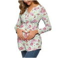 thumbnail image 1 of asdoklhq Maternity Clothes for Women Clearance, Flowers Leaf Print Long Sleeve Waistband Maternity Breastfeeding Clothe Top, 1 of 9
