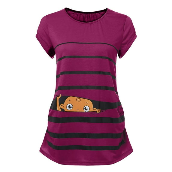 asdoklhq Maternity Clothes for Women,Cute Funny Baby Print Striped Short Sleeve T-shirt Pregnant Tops