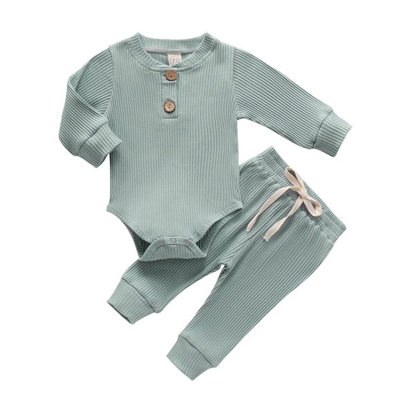 asdoklhq Maternity Clothes for Women,Infant Newborn Baby Girls Boys Ribbed Solid Bodysuits+Elastic Pants Outfits Set